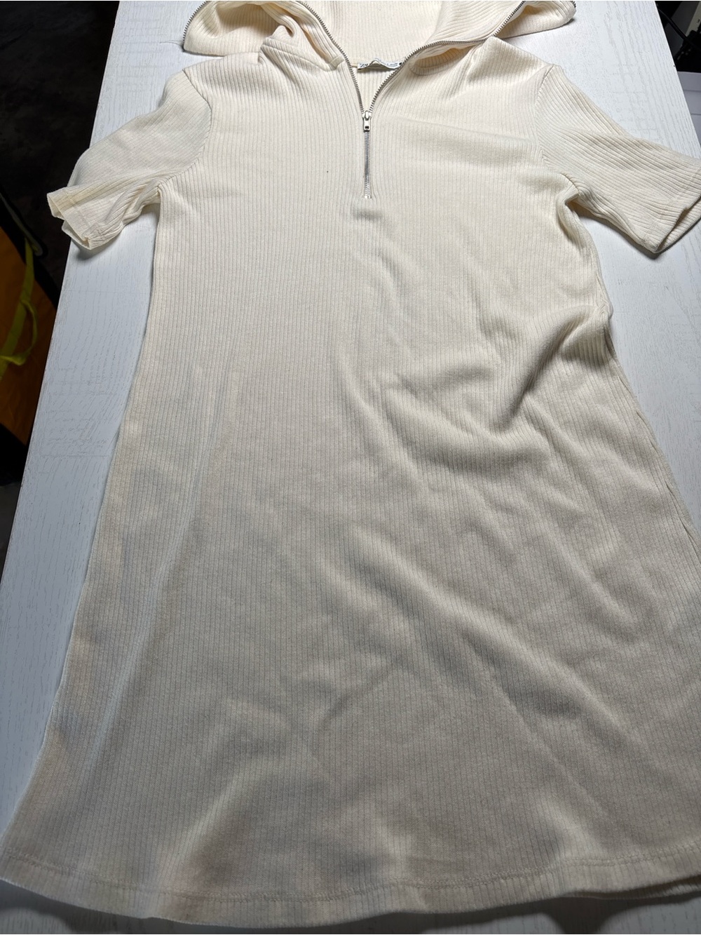 Zara Cream Ribbed Hooded Long-Sleeve Half-Zip Dress